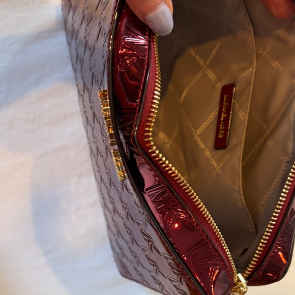 Michael Kors Glossy Red Card Holder & Purse is Metallic Deep Maroon - Picture 6 of 10